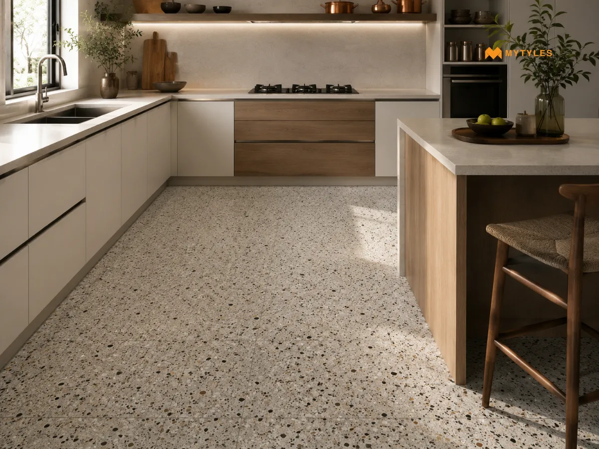Speckled Granite-Look Tiles for the Kitchen Floor